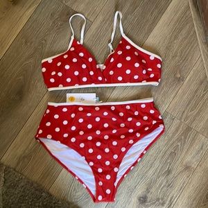 Cupshe Red and White Bathing Suit, Polka Dots, Size XXL